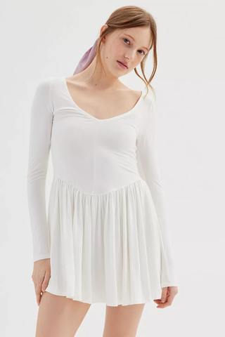 Urban Outfitters + Tara Long Sleeve Dropped-Waist Mini Dress