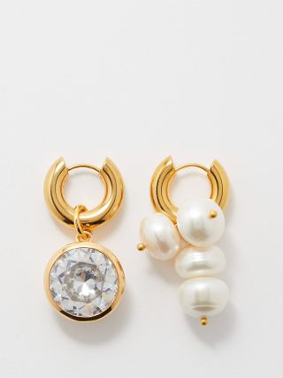 Timeless Pearly + Mismatched Faux-Pearl Gold-Plated Hoop Earrings