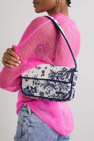 Staud + Tommy Beaded Embroidered Faux Leather Shoulder Bag
