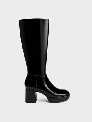 Charles & Keith + Patent Platform Knee-High Boots