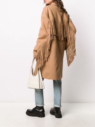 R13 + Brown Single-Breasted Fringed Coat