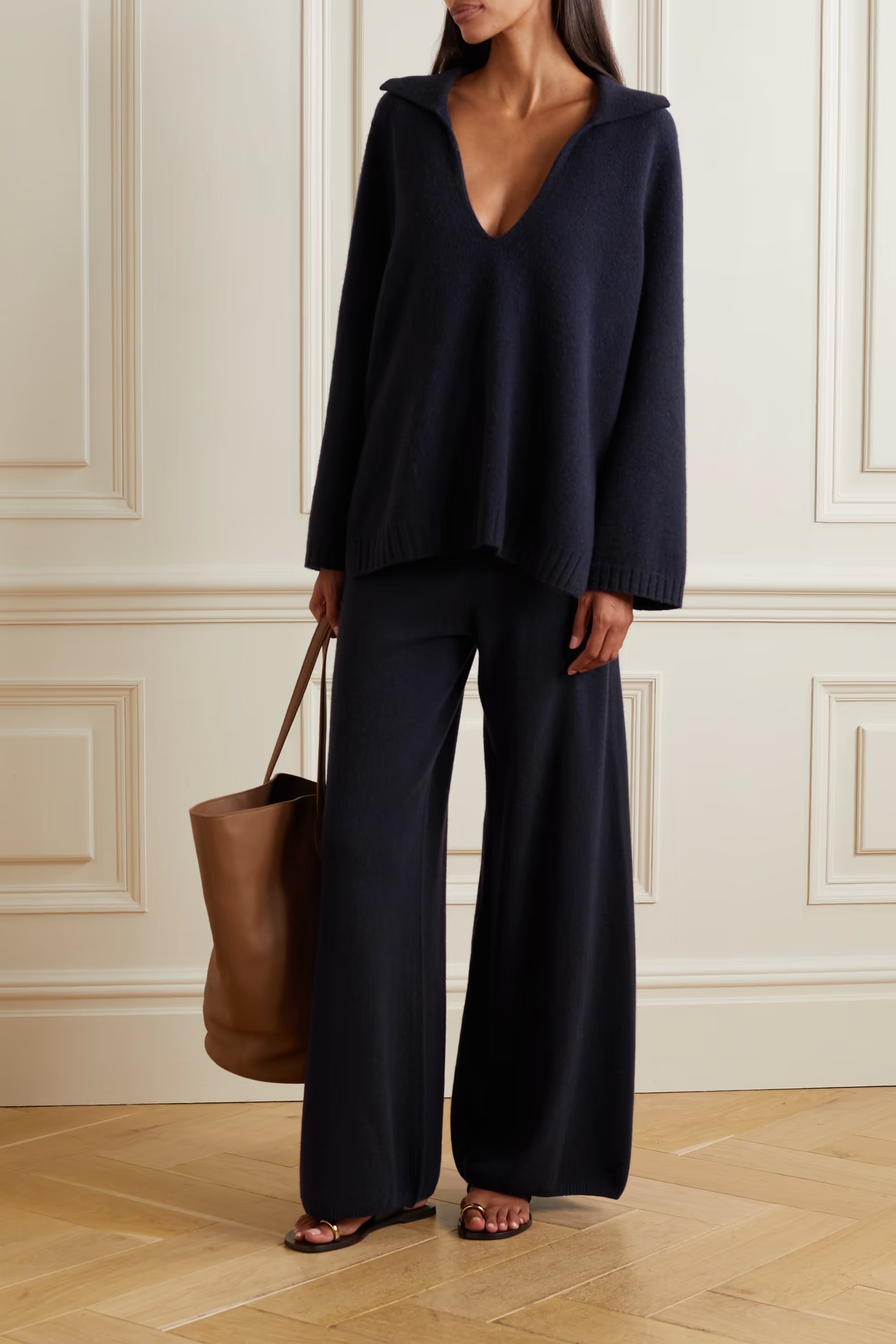 Leset + Zoe Knitted Wide-Leg Trousers