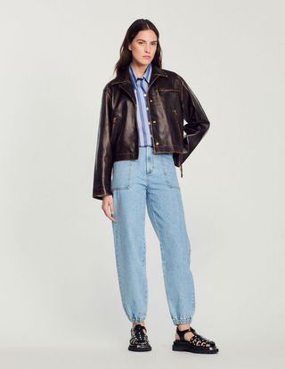 Sandro + Jude Faded-Effect Lace-Up Leather Jacket