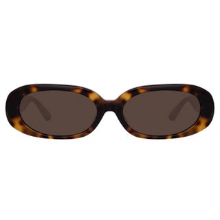 Linda Farrow + Cara Oval Sunglasses in Tortoiseshell