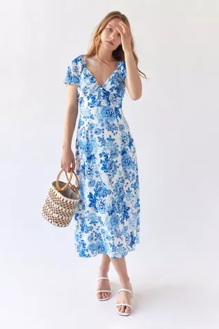 Urban Outfitters + Kiss The Sky Floral Puff Sleeve Midi Dress