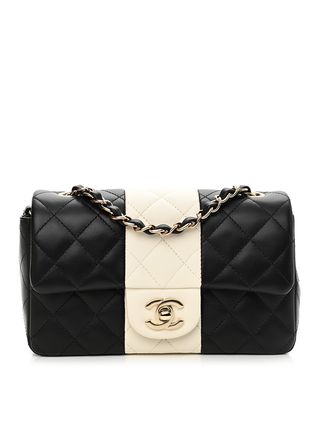 Chanel + Lambskin Quilted Mini Rectangular Flap Black White