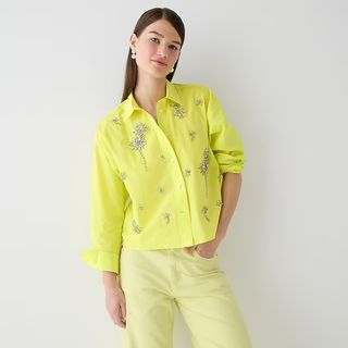 J.Crew + Collection Relaxed-Fit Cropped Shirt With Crystals