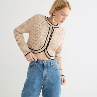 J.Crew + Cropped Cable-Knit Sweater Lady-Jacket