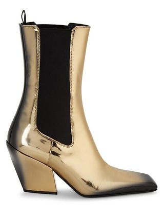Prada + Metallic Leather Mid-Calf Boots