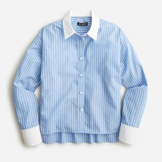 J.Crew + Relaxed-Fit Cropped Cotton Poplin Shirt in Easy Stripe