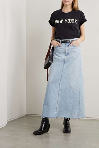 Agolde + Hilla Frayed Organic Denim Maxi Skirt