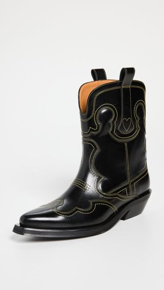 Ganni + Low Shaft Embroidered Western Boots