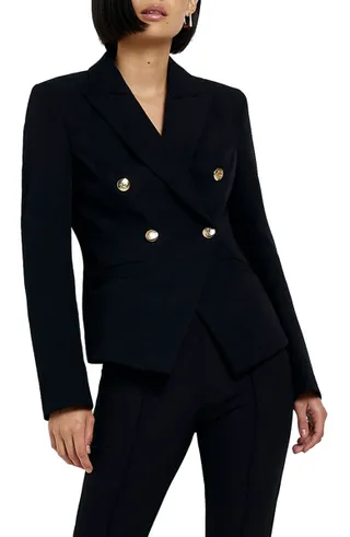 River Island + Cinch Waist Double Breasted Blazer