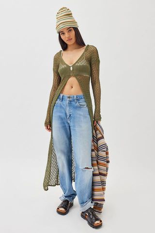 Urban Outfitters + UO Rudie Open-Knit Hooded Duster Cardigan