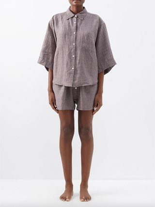 Deiji Studios + Plaid Linen Shirt and Shorts Set