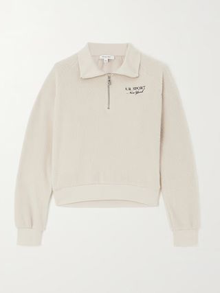 Sporty & Rich + Cropped Embroidered Fleece Sweatshirt