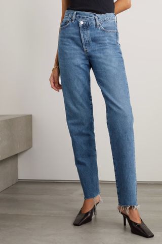 Agolde + Criss Cross Frayed High-Rise Straight-Leg Organic Jeans