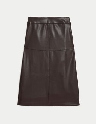 M&S Collection + Leather Look Seam Detail Midi A-Line Skirt
