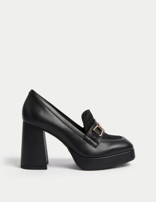 M&S Collection + Leather Bar Platform Square Toe Loafers