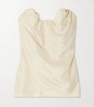 Toteme + Moulage Strapless Gathered Silk-Satin Top