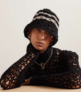 Brunello Cucinelli + Two-Tone Striped Crocheted Cotton Bucket Hat