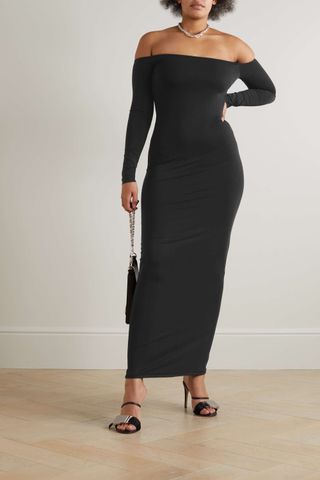 Skims + Smooth Lounge Off-the-Shoulder Stretch Modal-Blend Maxi Dress in Onyx