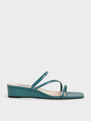 Charles & Keith + Green Strappy Wedge Mules