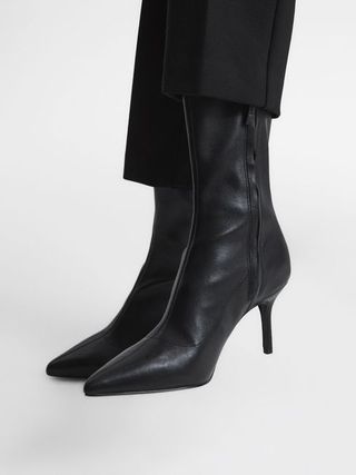 Reiss + Black Caley Pointed Kitten Heel Leather Boots