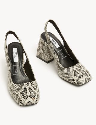 M&S + Wide Fit Leather Snake Slingback Shoes