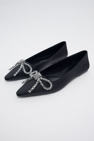 Zara + Ballet Flats with Embellished Bow