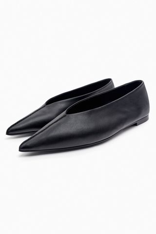 Zara + Pointed Leather Minimialist Ballet Flats