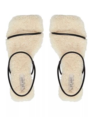 St. Agni + 50mm Shearling and Leather Heel Sandals