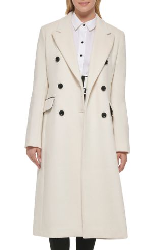 Karl Lagerfeld Paris + Wool Blend Double Breasted Coat