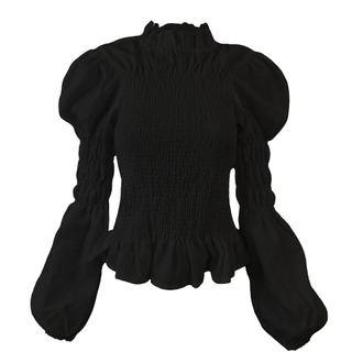 Nary + Rohnea Linen Shirring Turtleneck in Black