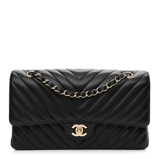 Chanel + Calfskin Chevron Quilted Medium Double Flap