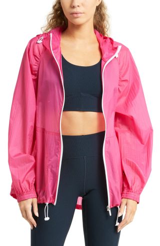 Zella + Sheer Packable Zip-Up Hooded Jacket