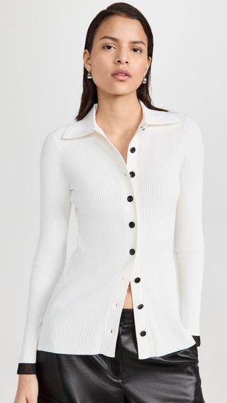 Proenza Schouler White Label + Rib Knit Fitted Cardigan
