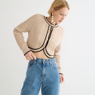 J.Crew + Cropped Cable-Knit Sweater Lady Jacket