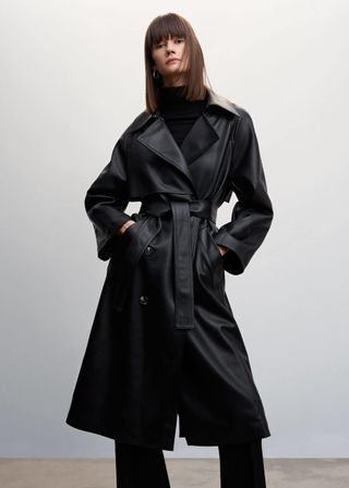 Mango + Oversize Leather-Effect Trench Coat