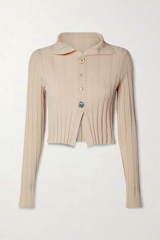 Jacquemus + Bando Cropped Button-Embellished Ribbed-Knit Cardigan