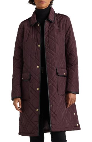 Lauren Ralph Lauren + Faux Leather Trim Quilted Coat