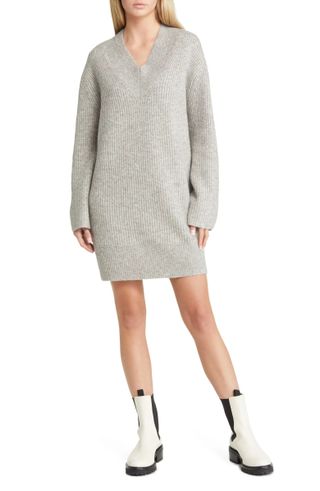 Topshop + Long Sleeve Rib Sweater Dress