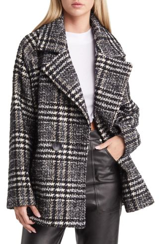 Sam Edelman + Mixed Plaid Double Breasted Coat
