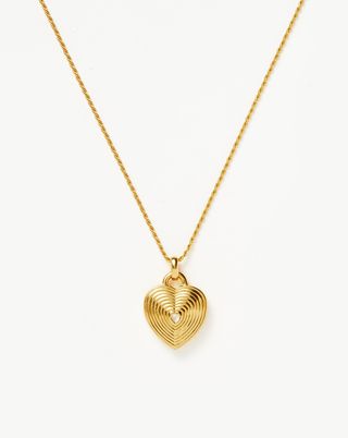 Missoma + Engravable Heart Ridge Locket Pendant Necklace | 18ct Gold Plated Vermeil/Rainbow Moonstone