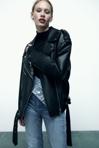Zara + Faux Leather Oversized Jacket