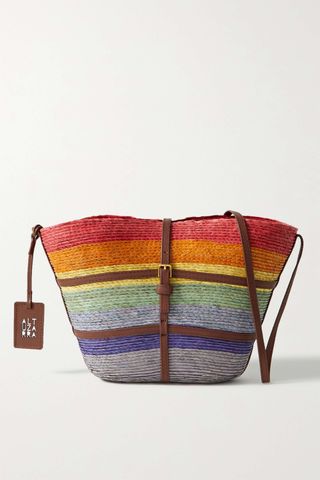 Altuzarra + Watermill Leather-Trimmed Striped Raffia Shoulder Bag
