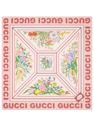 Gucci + Pink Floral Print Silk Scarf