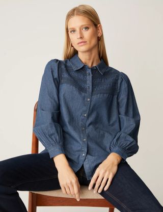 M&S Collection + Denim Collared Pintuck Shirt