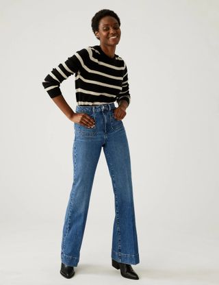 M&S Collection + Patch Pocket Flare High Jeans
