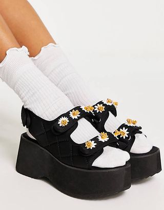 ASOS + Task Daisy Trim Sporty Flatform Sandals in Black